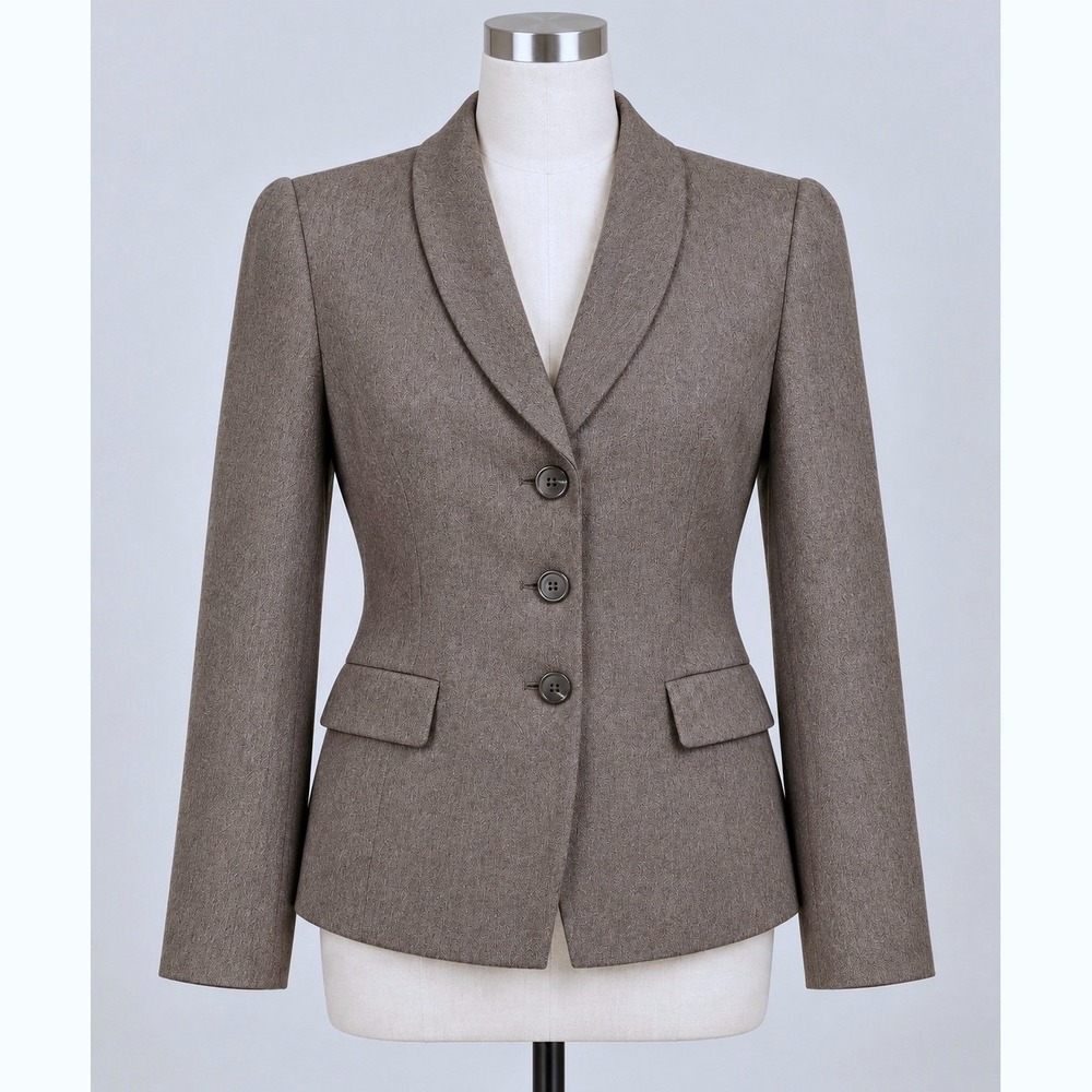 Le Suit Petite Brown Taupe Collar 3-Button Blazer Jacket 10P Fall Office Career